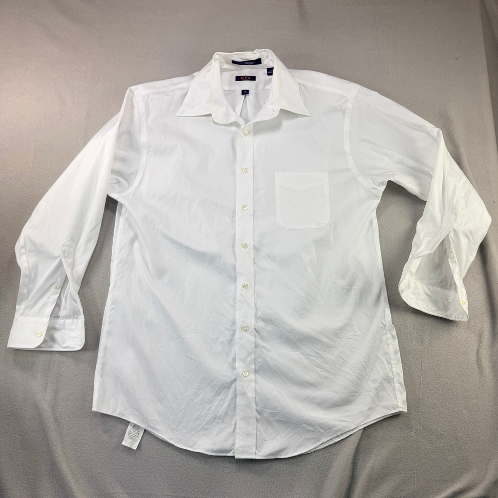 Overton Mens White Long Sleeve Wrinkle Free Cotton Dress Shirt 16 34